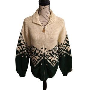 Babe didrikson crotched cream & green snowflake sweater zip up jacket me…